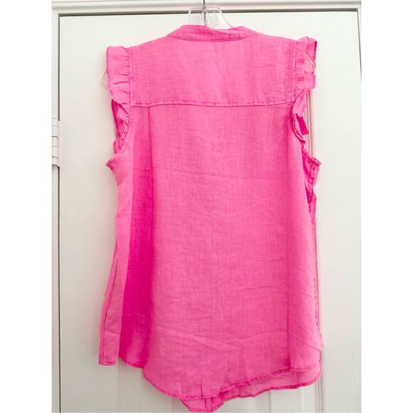 Lilly Pulitzer Neon Pink Button Down Sleeveless Briette Linen Top Large NWT - Picture 2 of 6